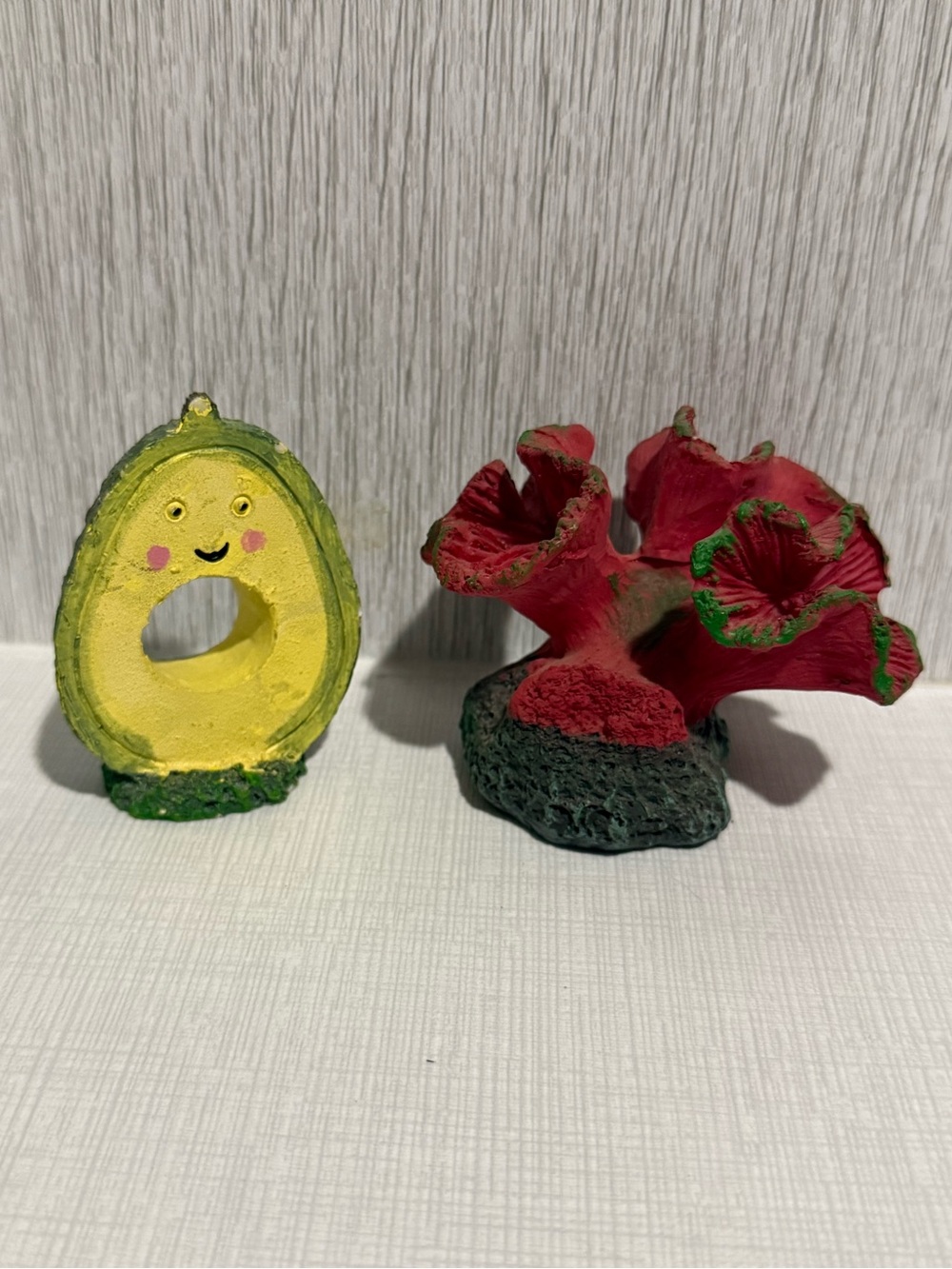 Cute Avocado Figurine & Red Coral Decor Set for Fish Tank